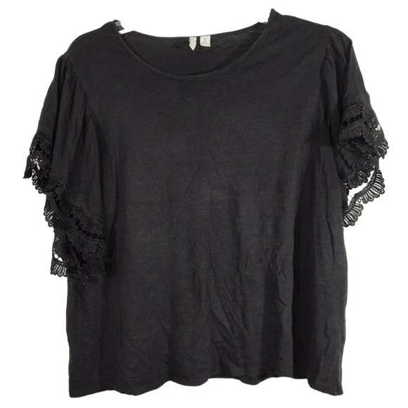 Cato Tops - Cato Black Knit Top Loose Fit Women Size XL Lace Trim Wide Short Sleeve